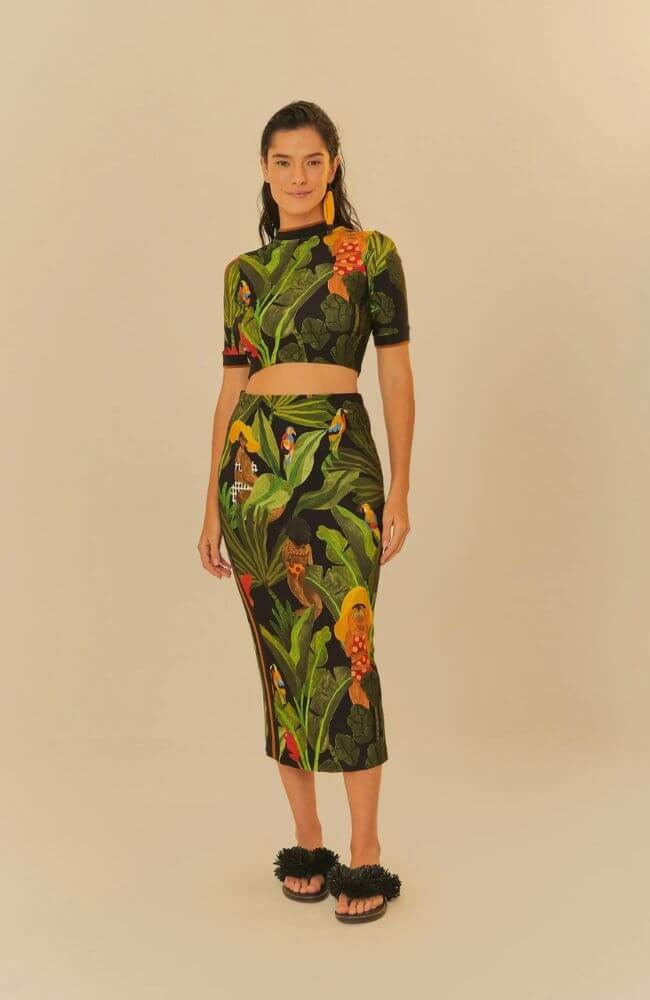 Saia Midi Estampada Beleza Tropical- FARM